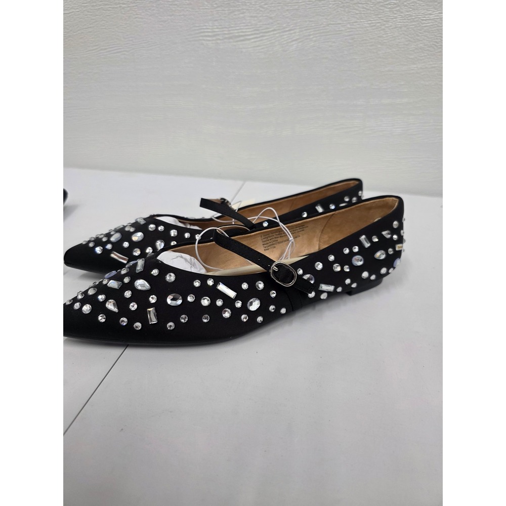 A New Day Womens Black Rhinestone Embellished Pointed Toe Mary Jane Flats Size 9 - Picture 4 of 5